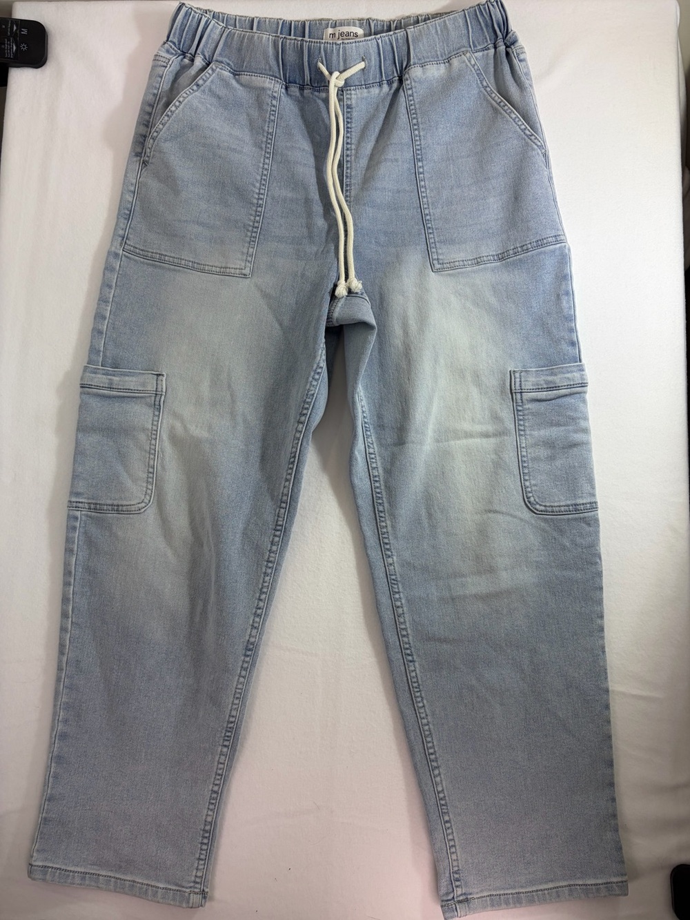 Maurices Light Blue Relaxed Drawstring Cargo Jeans